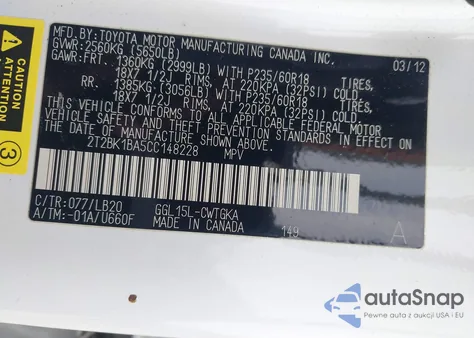 2012 Lexus Rx 350 from USA, damaged, VIN 2T2BK1BA5CC148228